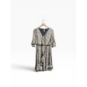 NY Collection Snakeskin Print Faux Wrap Dress Medium Bell Sleeve Stretchy Flowy